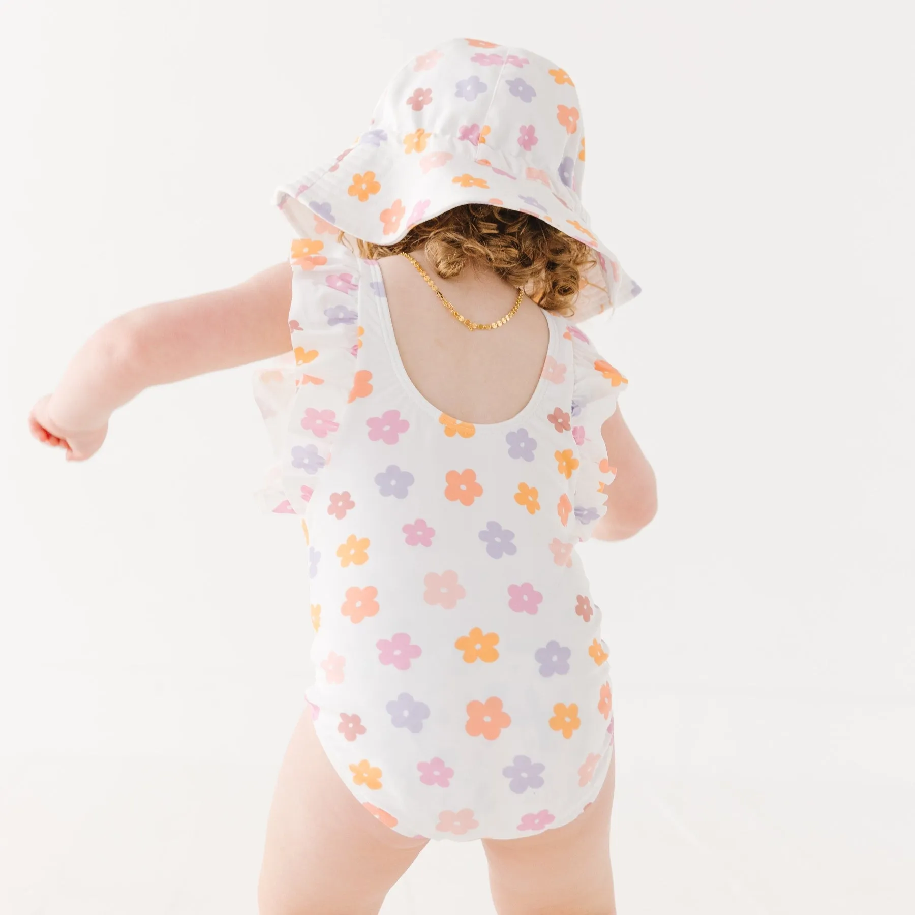 Big Daisies Ruffle Sleeves One-Piece Bathing Suit