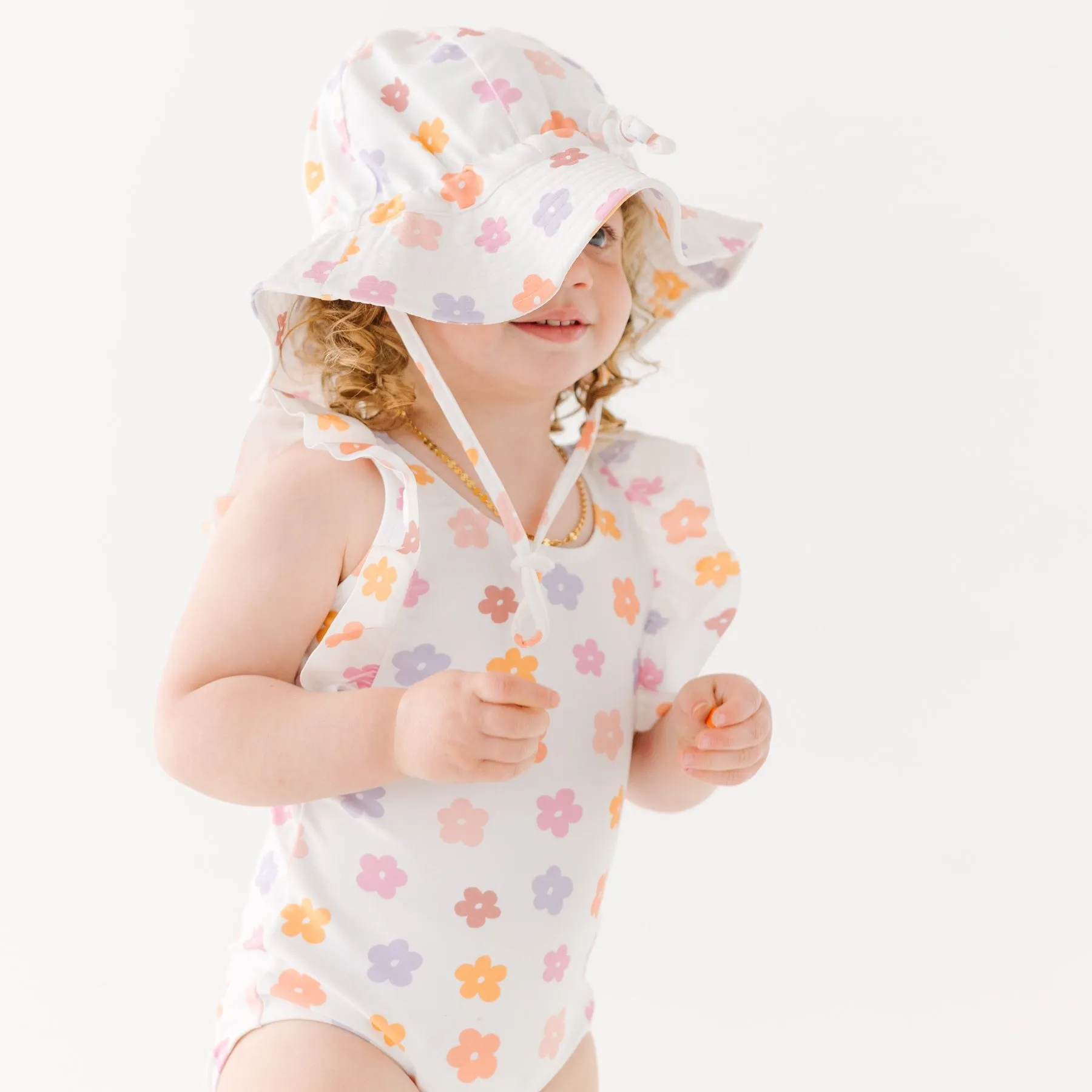 Big Daisies Ruffle Sleeves One-Piece Bathing Suit