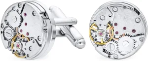 Biker Mechanic Steampunk Moving Gears Car Stick Shift Solid Shirt Cufflinks For Men Silver Gold Two Tone Stainless Steel Hinge Bullet Back