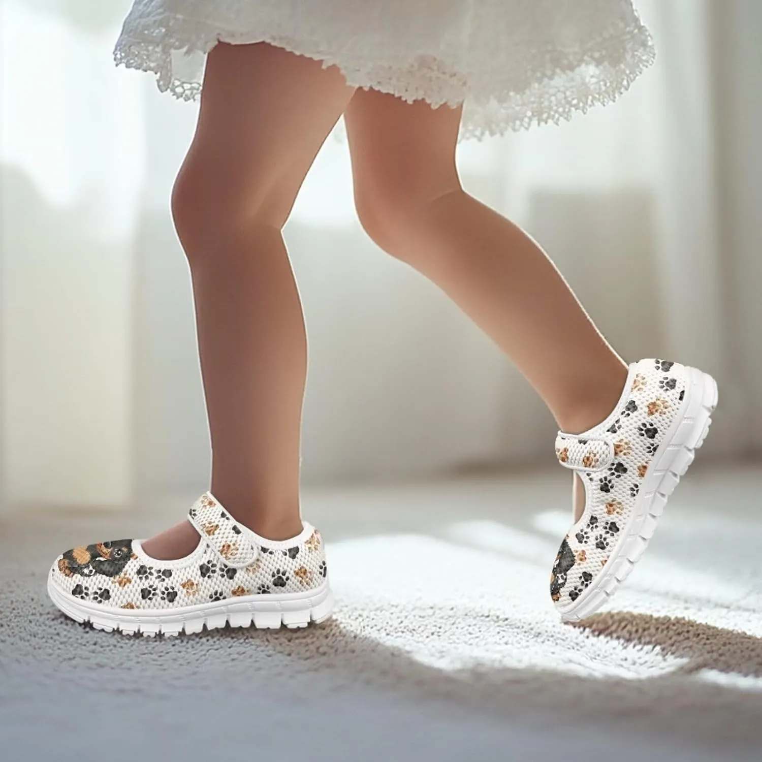 Binienty Kids Girls Mesh Mary Jane Sneakers Athletic Running Tennis Sport Shoes