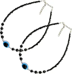 Black Bead Crystal Evil Eye Anklet for Women Handmade Simple Waterproof Ankle Foot Bracelets for Women Minimalist Jewelry Adjustable