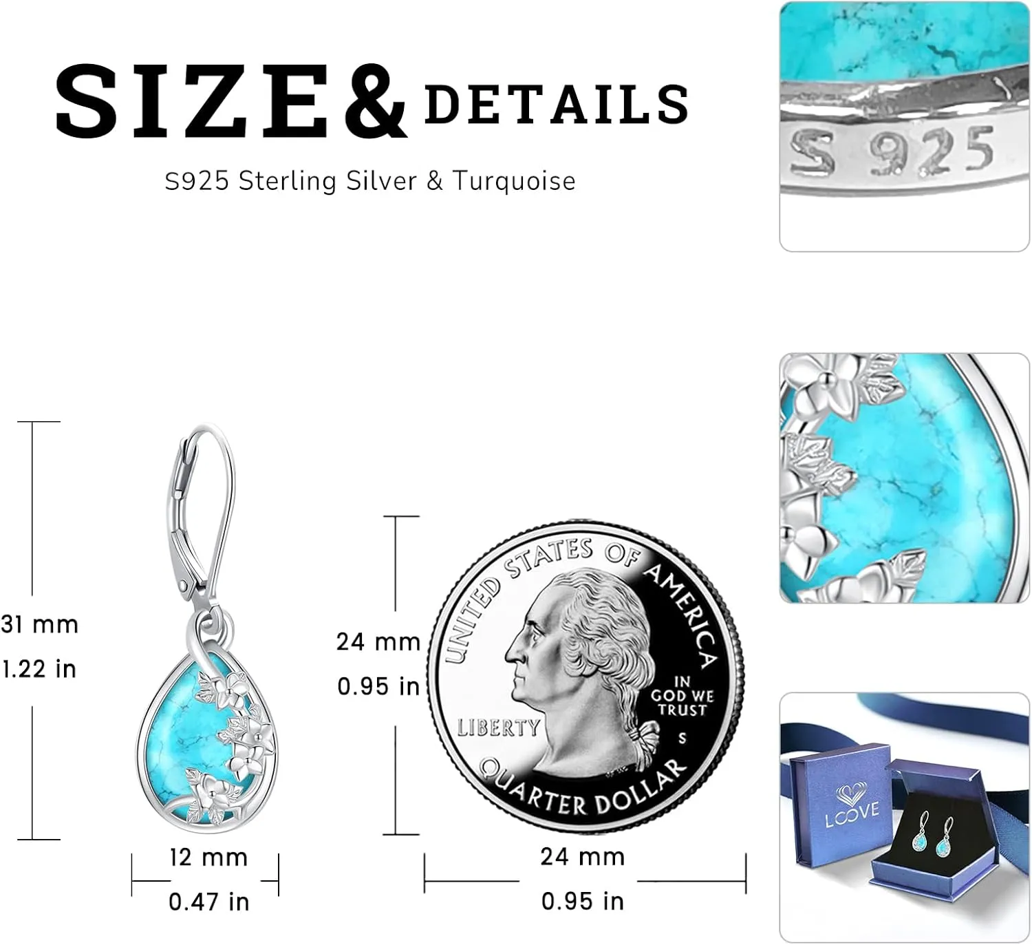 Black Cat/Turtle/Moonstone//Turquoise/Flower/Tree of Life Earrings Sterling Silver Cute Animal Leverback Dangle Earrings Jewelry Gifts