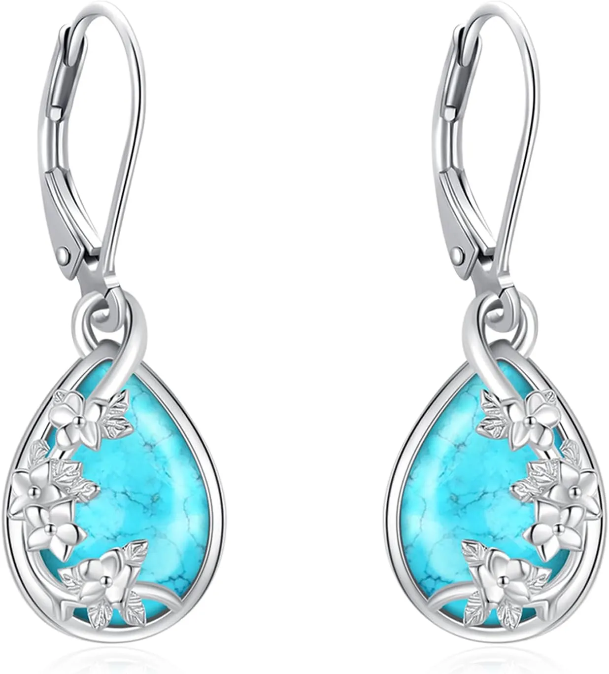 Black Cat/Turtle/Moonstone//Turquoise/Flower/Tree of Life Earrings Sterling Silver Cute Animal Leverback Dangle Earrings Jewelry Gifts