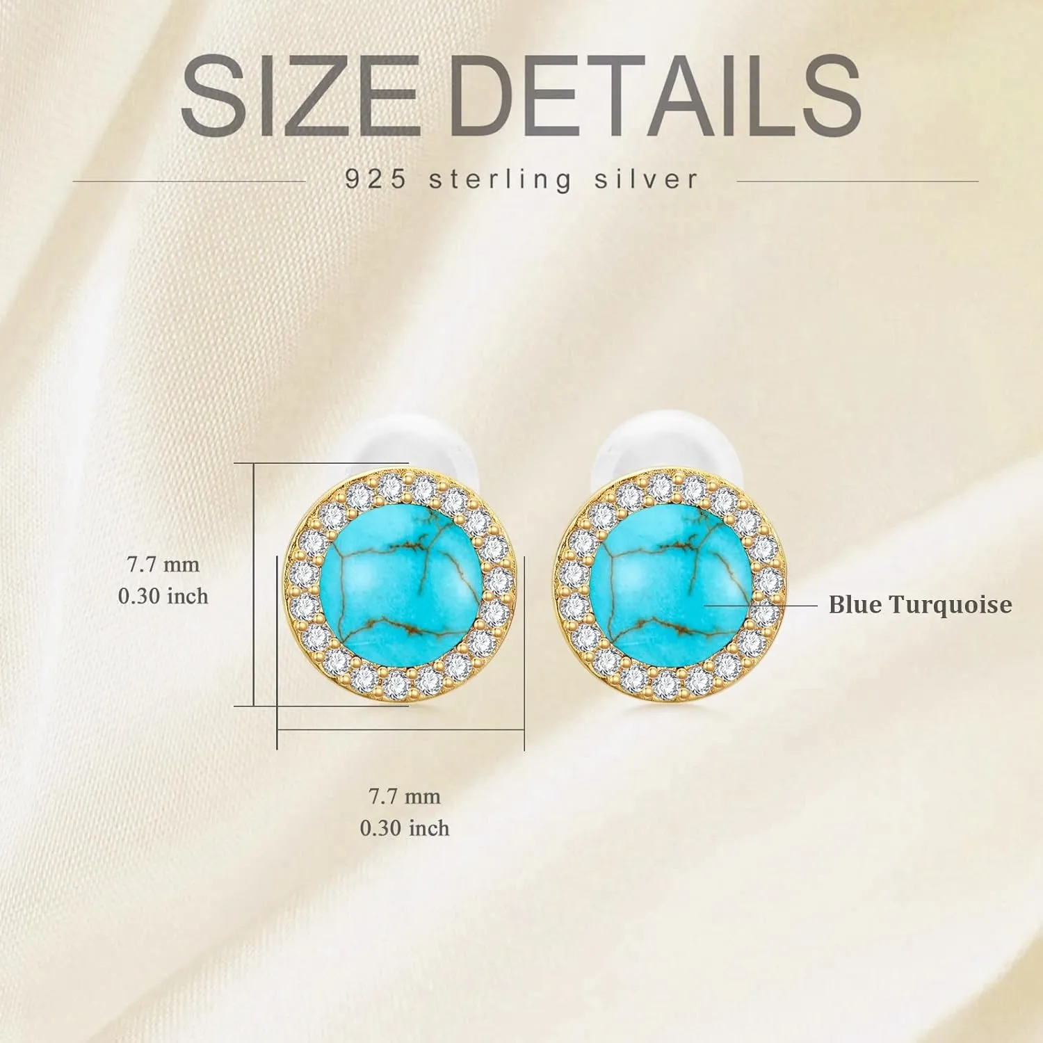 Black Onyx/Turquoise/Lapis Lazuli/Malachite/Tiger Eye/Red Agate Stud Earrings Sterling Silver Plated 14k Gold Round Genuine Gemstone Earrings Jewelry Gift for Women Wife