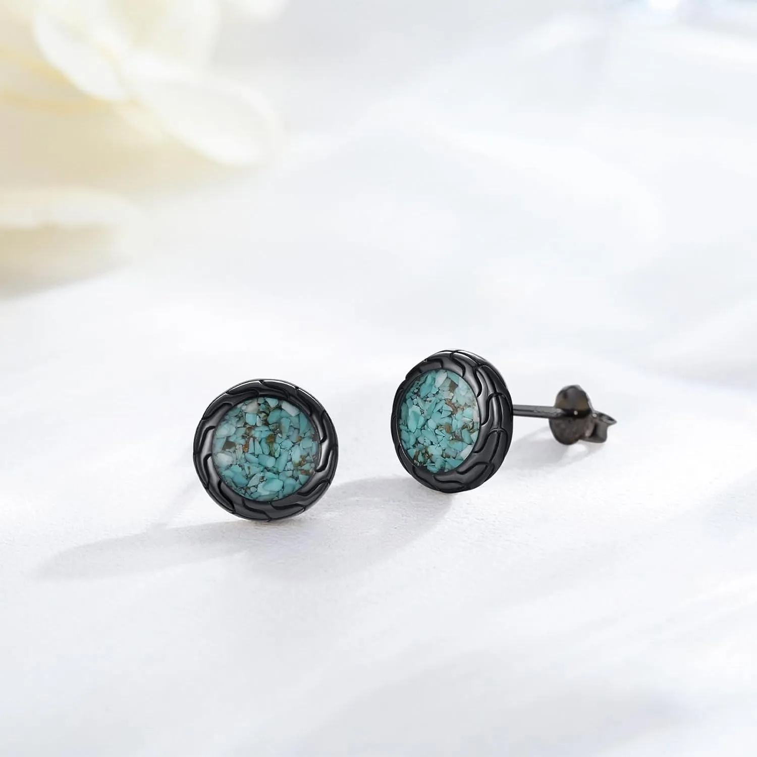 Black Stud Earrings 925 Sterling Silver Black Round Earrings Hypoallergenic Punk Gothic Jewelry Gifts Birthdays Christmas for Women Men