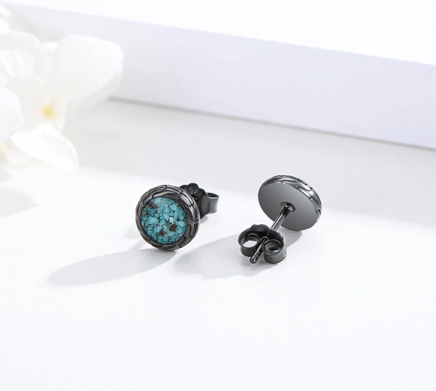 Black Stud Earrings 925 Sterling Silver Black Round Earrings Hypoallergenic Punk Gothic Jewelry Gifts Birthdays Christmas for Women Men