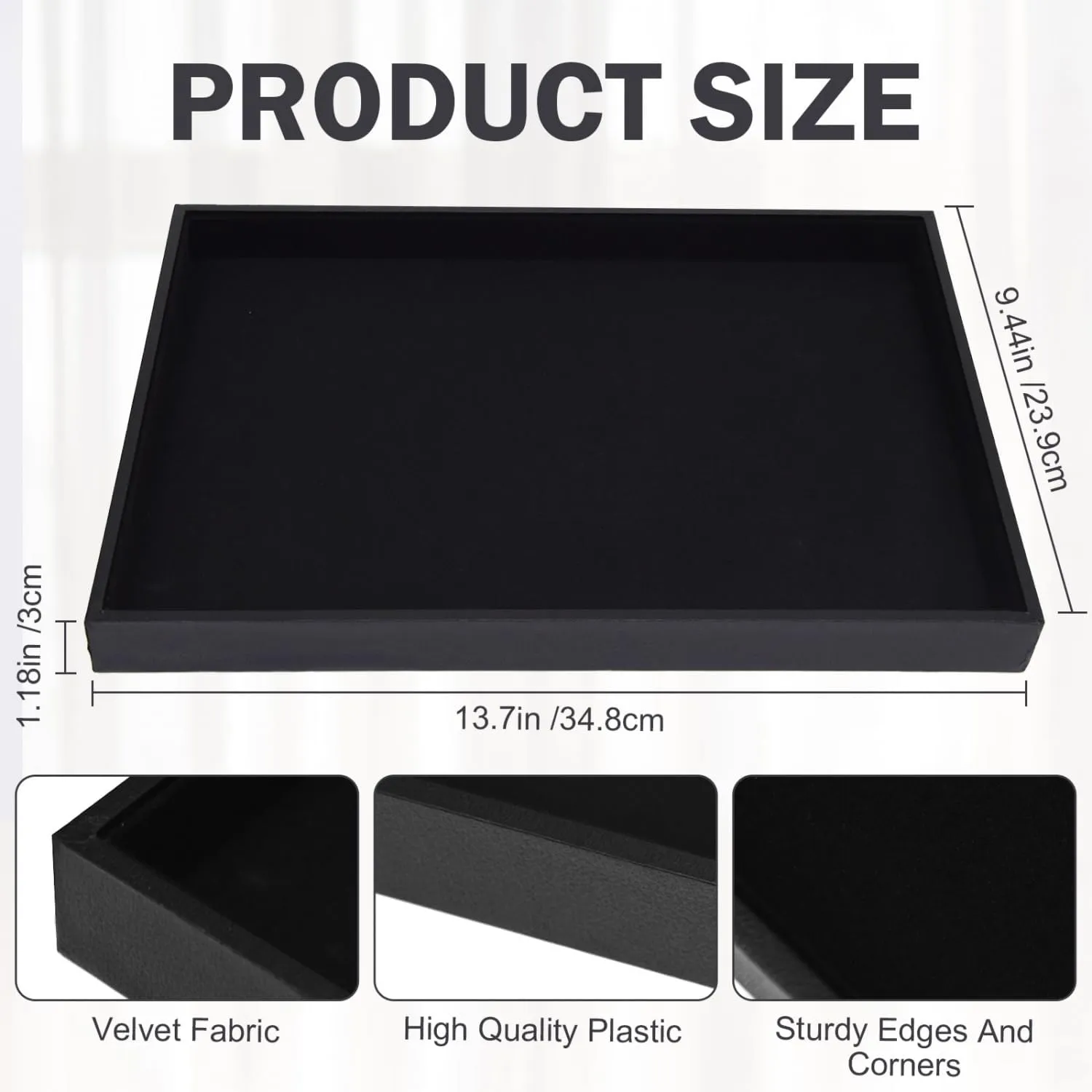 Black Velvet Jewelry Tray for Drawers Black Jewelry Display Tray Stackable Jewelry Trays Stackable Jewelry Organizer Trays for Necklace Bracelet Ring Watch Tray Felt Jewelry Tray(4 Pack)