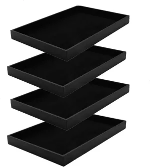 Black Velvet Jewelry Tray for Drawers Black Jewelry Display Tray Stackable Jewelry Trays Stackable Jewelry Organizer Trays for Necklace Bracelet Ring Watch Tray Felt Jewelry Tray(4 Pack)