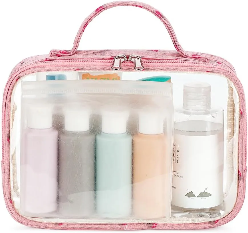 Bluboon 3Pcs Makeup Toiletry Bag for Women, Clear Packing Cubes Cosmetic Bag for Travel Women With Zipper Travel Essentials (Corduroy Strawberry Pink)