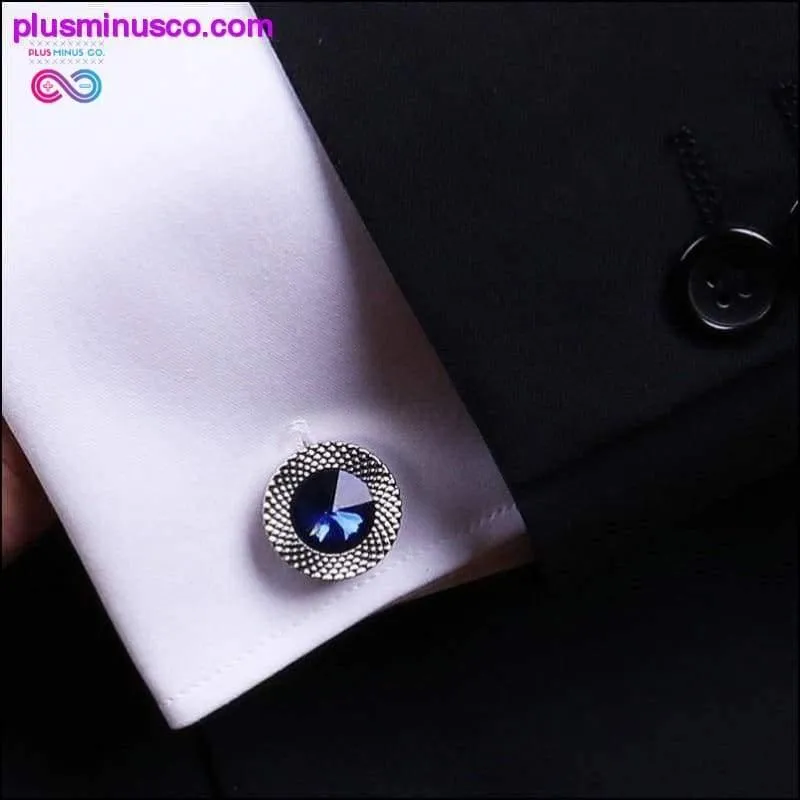 Blue Crystal Cone Cufflinks Men Classic Brand Blue Prismatic