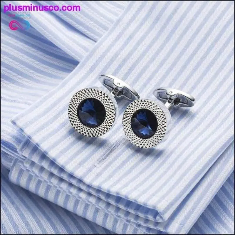 Blue Crystal Cone Cufflinks Men Classic Brand Blue Prismatic