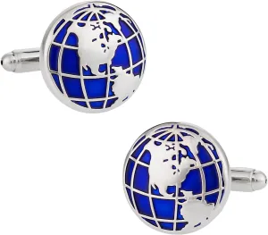 Blue Globe Geography World Frequent Travel Cufflinks with Presentation Gift Box for Men Husband