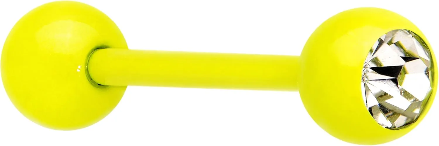 Body Candy Pastel Yellow Acrylic Over Steel Clear Accent Barbell Tongue Ring