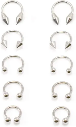 BodyJewelryOnline 5 Pair 10 Pcs of 316L Stainless Steel Horseshoe 14G Nose Piercing Septum Lip Nipple Eyebrow Rings Hoop Helix Tragus Cartilage Ear Piercings