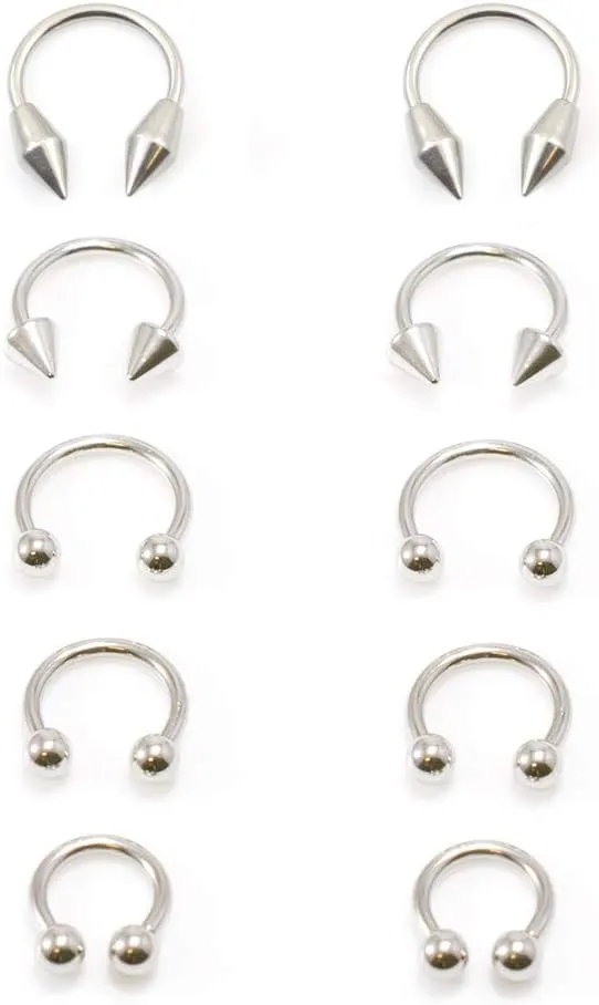 BodyJewelryOnline 5 Pair 10 Pcs of 316L Stainless Steel Horseshoe 14G Nose Piercing Septum Lip Nipple Eyebrow Rings Hoop Helix Tragus Cartilage Ear Piercings