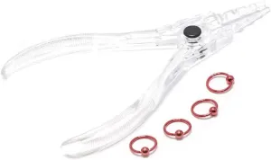BodyJewelryOnline Captive Bead Rings Surgical Steel Ion Plated Red 4Pcs and Ring Opener Nose Belly Eyebrow Tragus Lip Ear Nipple Hoop Ring 16G 10mm