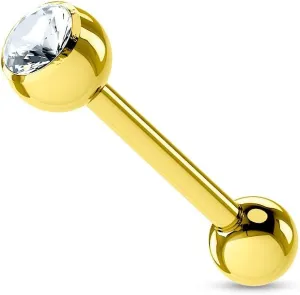 BodyJewelryOnline Gold I.P. Tongue Ring Clear Cubic Zirconia Gem 14 Gauge