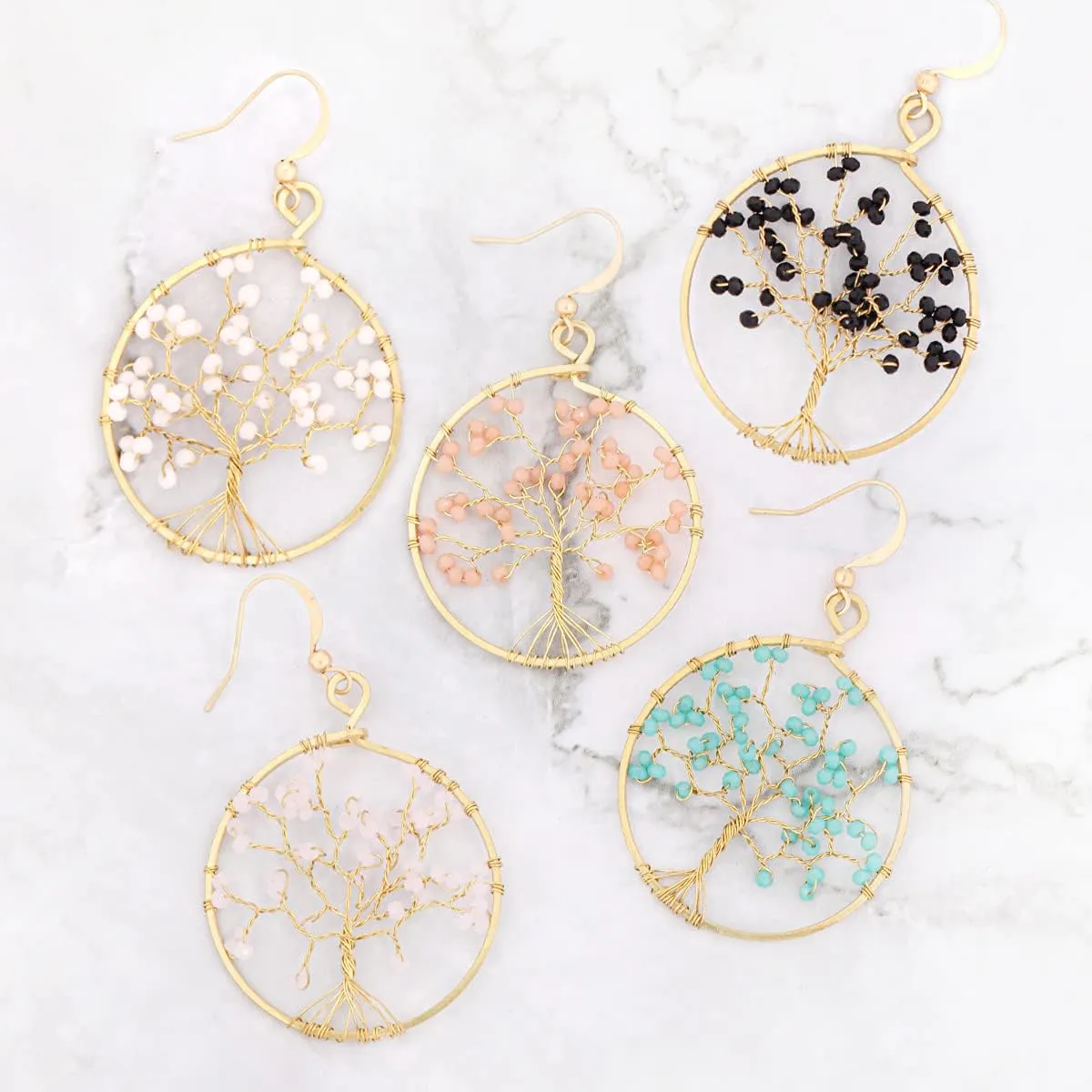 Bohemian Beaded Statement Earrings - Lightweight Sparkly Crystal Round Dangle Drop, Multi Color Rainbow Circle Hoops