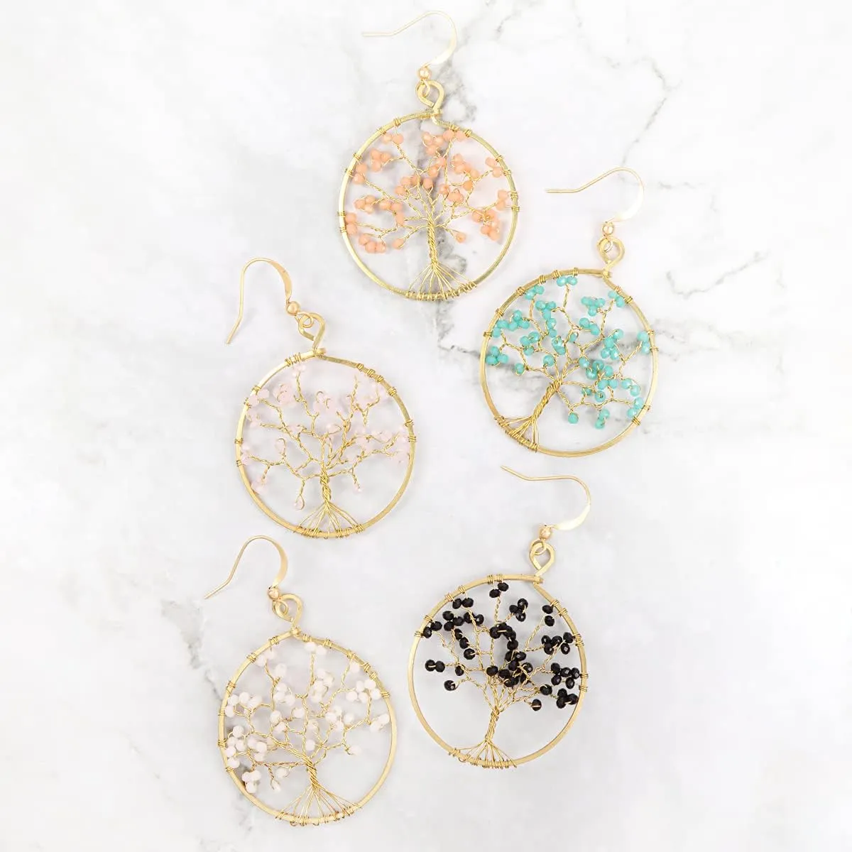 Bohemian Beaded Statement Earrings - Lightweight Sparkly Crystal Round Dangle Drop, Multi Color Rainbow Circle Hoops