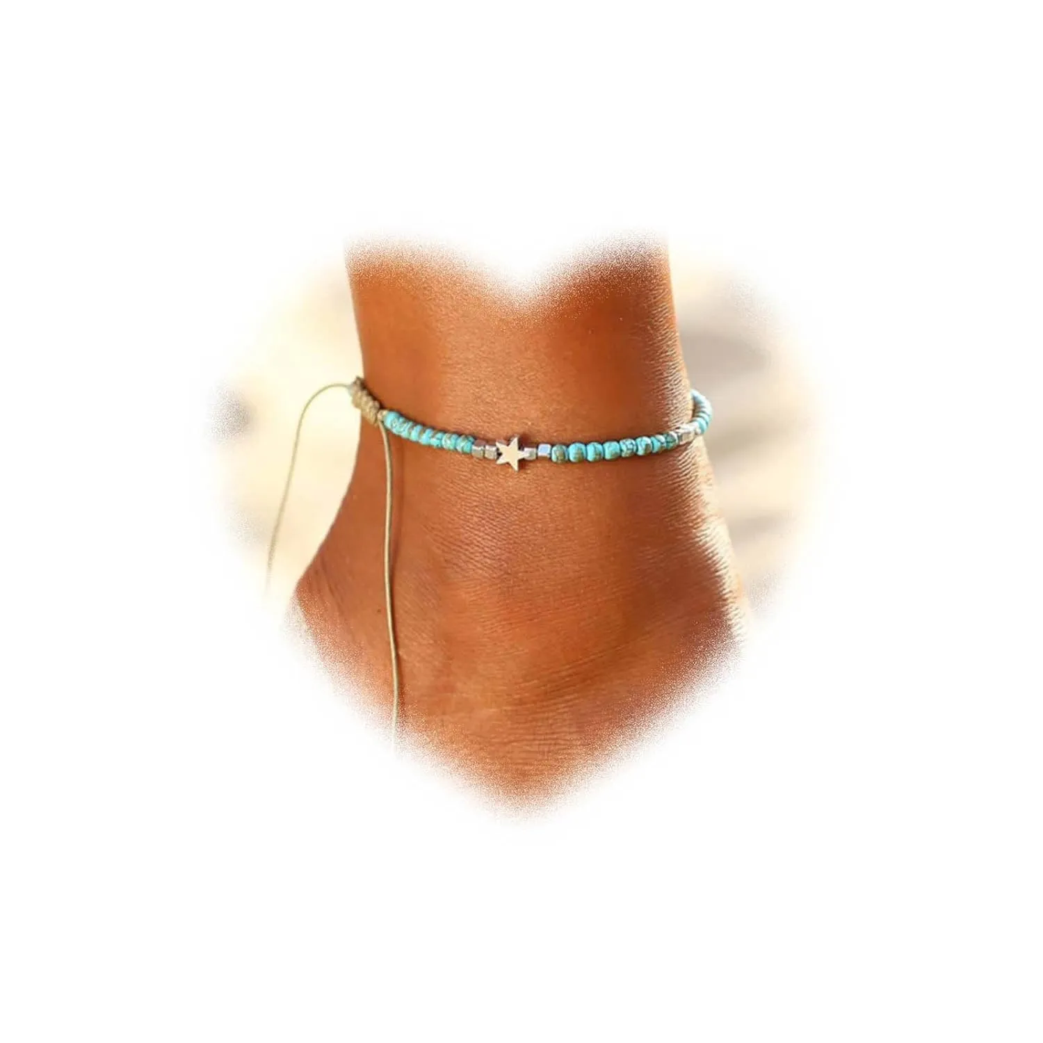 Bohemian Blue Bead Anklet for Women Star Anklets Chain Bracelet Woven Rope Anklets Chain Bracelet Summer Beach Foot Ankle Chain Jewelry for Girls Gifts