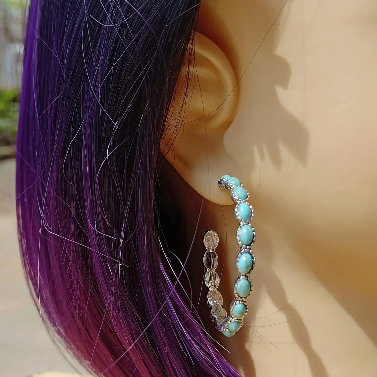 Bohemian Turquoise Geometric C Shape Drop Dangle Earrings Ethnic Hoop Colorful for Women Statement Western Cowgirl Tribal Boho Jewelry