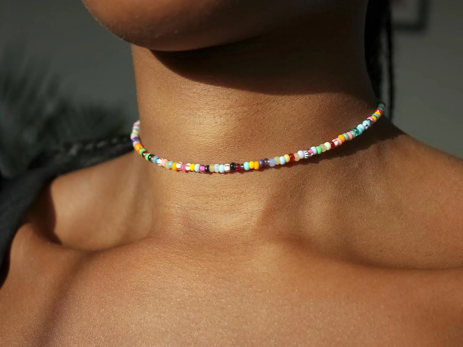 Boho Bead Natural Stone Necklace for Women - Boho Colorful Bead Choker Necklace Heart Pearl Star Necklaces Waterproof Jewelry Summer Beach Choker Necklaces for Women Girls Gifts
