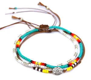 Boho Beaded Anklet Set for Women and Teen Girls, Bohemian Hippie Waterproof Adjustable String Anklets, Unique Colorful Beach Summer Foot Jewelry, Native American Style, Handmade by Tribes