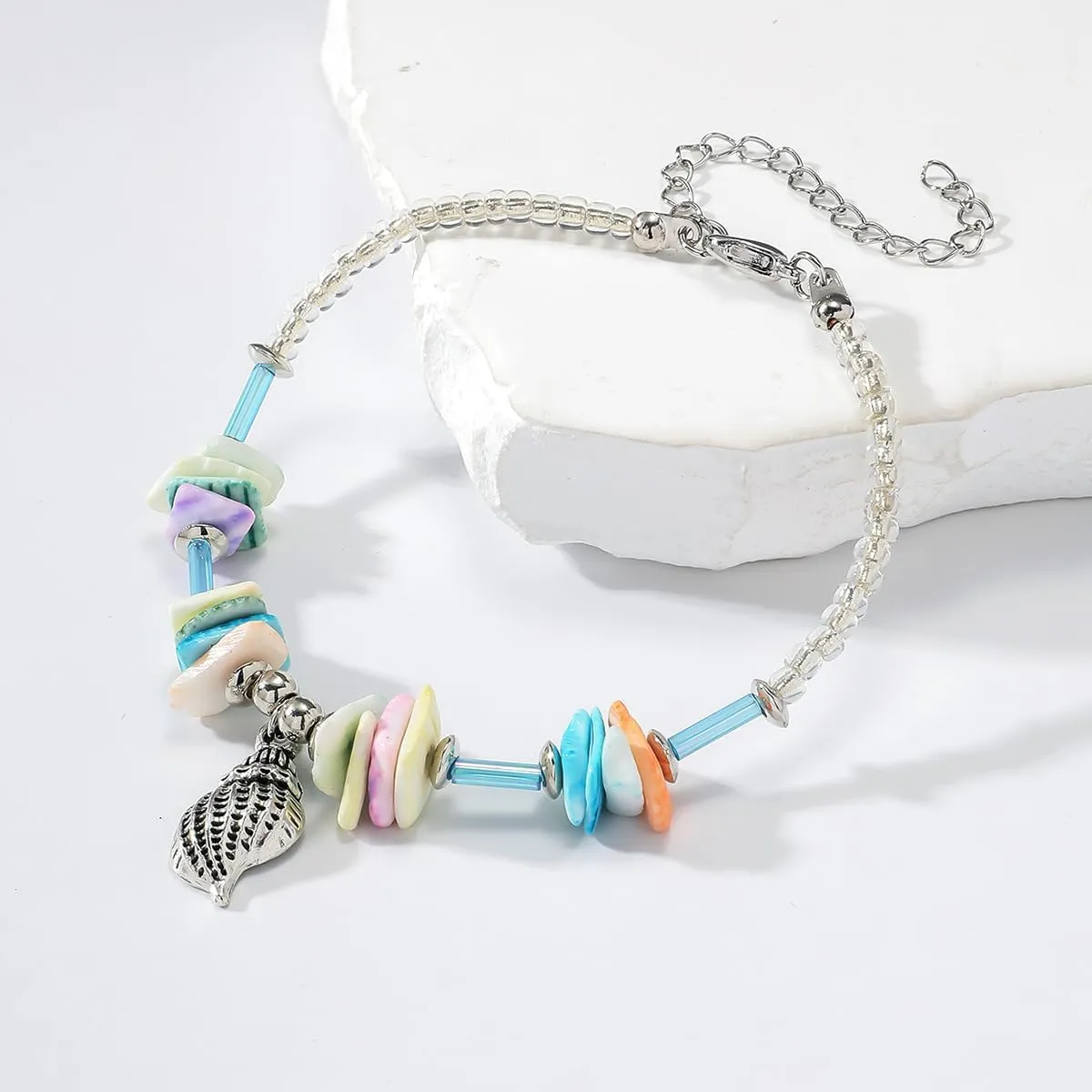 Boho Beaded Bracelets for Women Gold Silver Starfish Shell Conch Pendant Bracelets Stretch Bangle Beach Ocean Jewelry