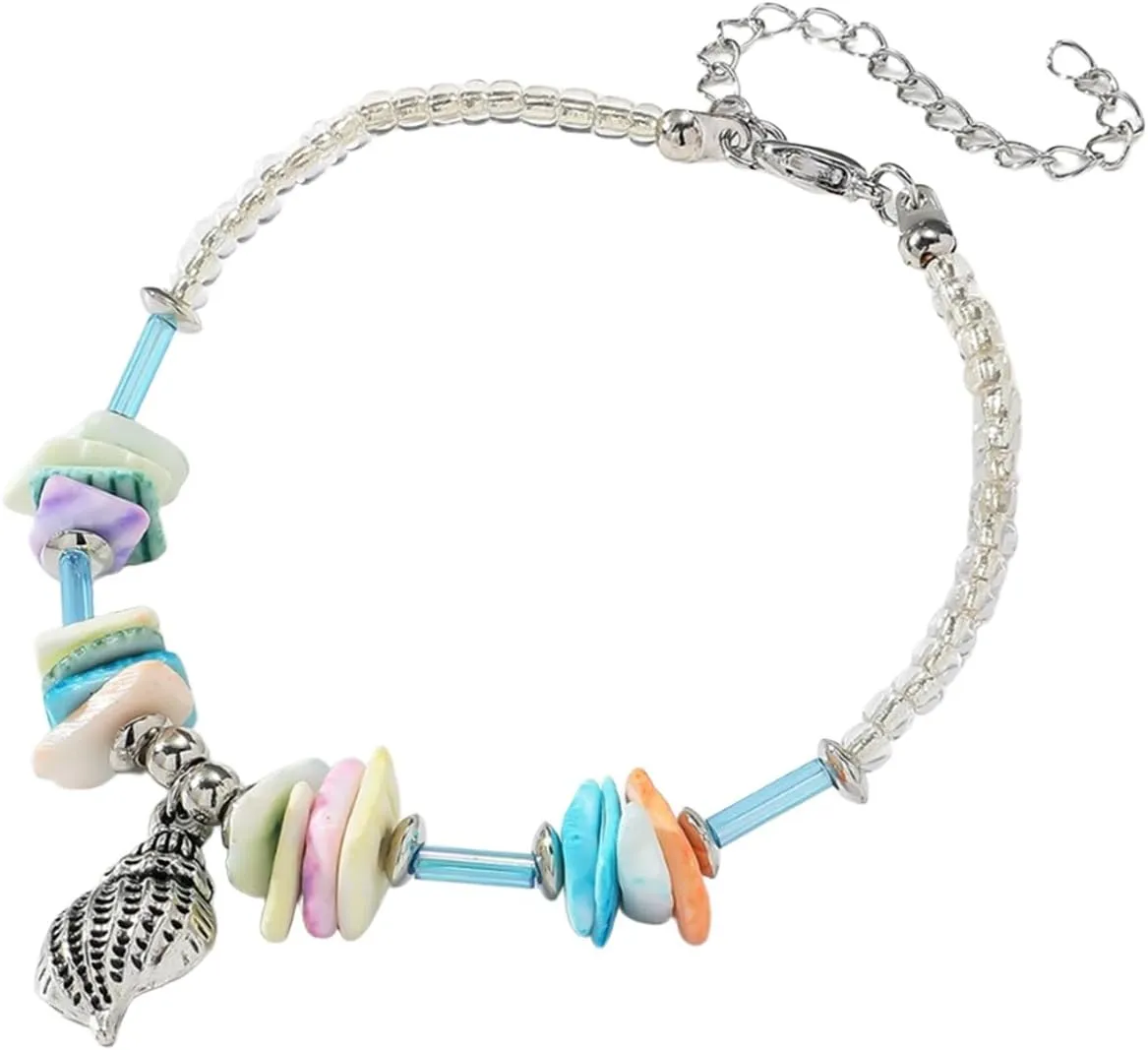Boho Beaded Bracelets for Women Gold Silver Starfish Shell Conch Pendant Bracelets Stretch Bangle Beach Ocean Jewelry