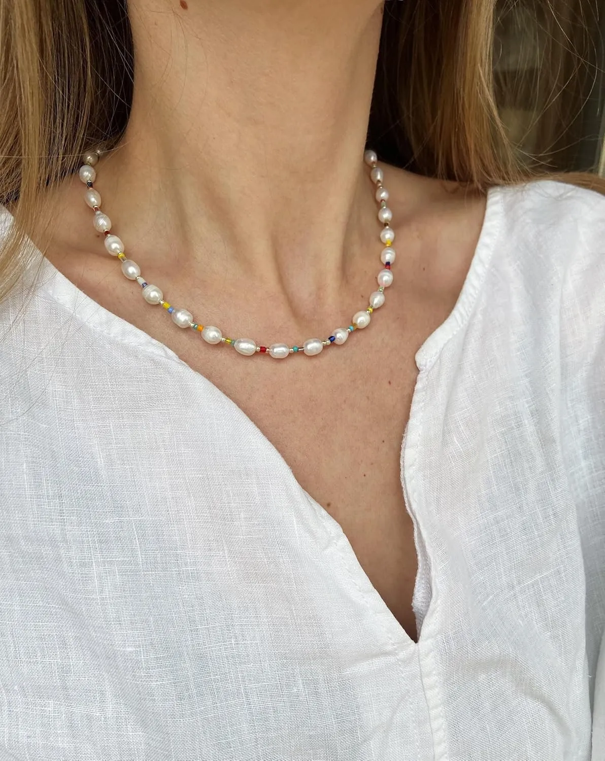 Boho Beaded Necklace for Women - Natural Turquoise Beaded Necklaces Choker Summer Beach Necklace Natural Cloroful Bead Necklaces for Teen Girls Handmade Boho Jewelry Birthday Gift