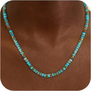 Boho Beaded Necklace for Women - Natural Turquoise Beaded Necklaces Choker Summer Beach Necklace Natural Cloroful Bead Necklaces for Teen Girls Handmade Boho Jewelry Birthday Gift