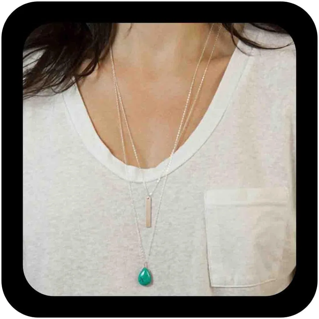 Boho Layered Turquoise Pendant Necklace Chain Teardrop Turquoise Necklace Choker Silver Vertical Bar Chain Necklace Blue Turquoise Choker Necklace Jewelry for Women