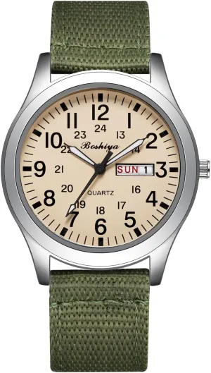 BOSHIYA Men's Military Tactical Field Watches Outdoor Sports/Work Watch Waterproof Analogue Quartz Watches Minimalist Lightweight Nylon Watch - Imported Japanese Movement/40mm Waterproof/Date Display