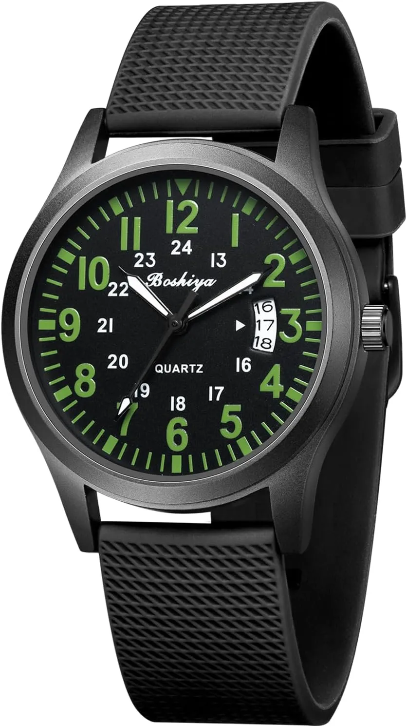 BOSHIYA Mens Watches Unisex Military Sports Watches for Men Analog Quartz Luminous Mens Watch Waterproof Army Tactical Casual Wristwatch