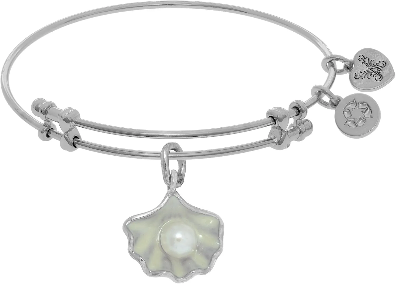 Brass with White Finish Charm with Pearl Enclosed Shell on White Bangle