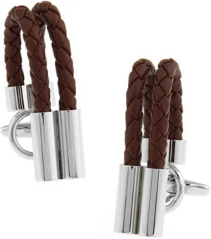 Brown Braided Leather Cufflinks with Silver-Tone Accents  Sophisticated Mens Accessory for Formal and Casual Styles