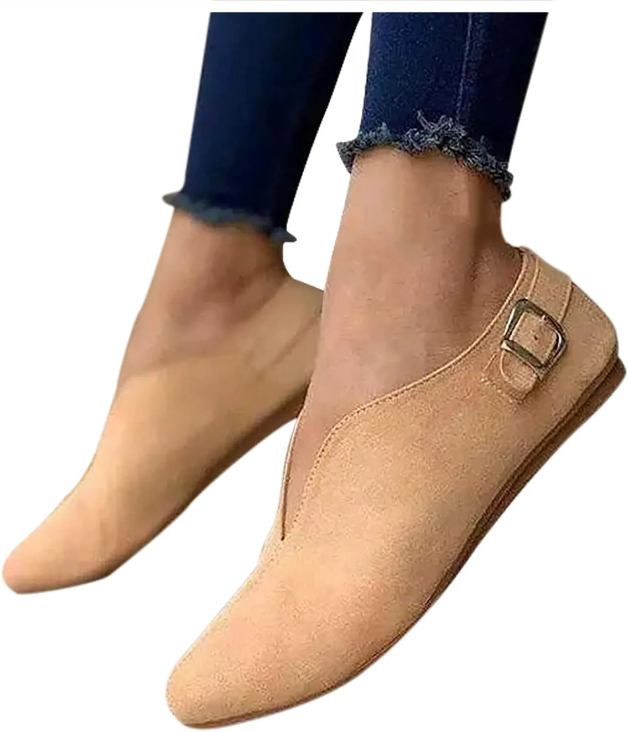 Buckle Pointed Flock Shoes Loafers Strap Toe Women's Summer Casual Women's Casual Shoes Casual Soccer Shoes