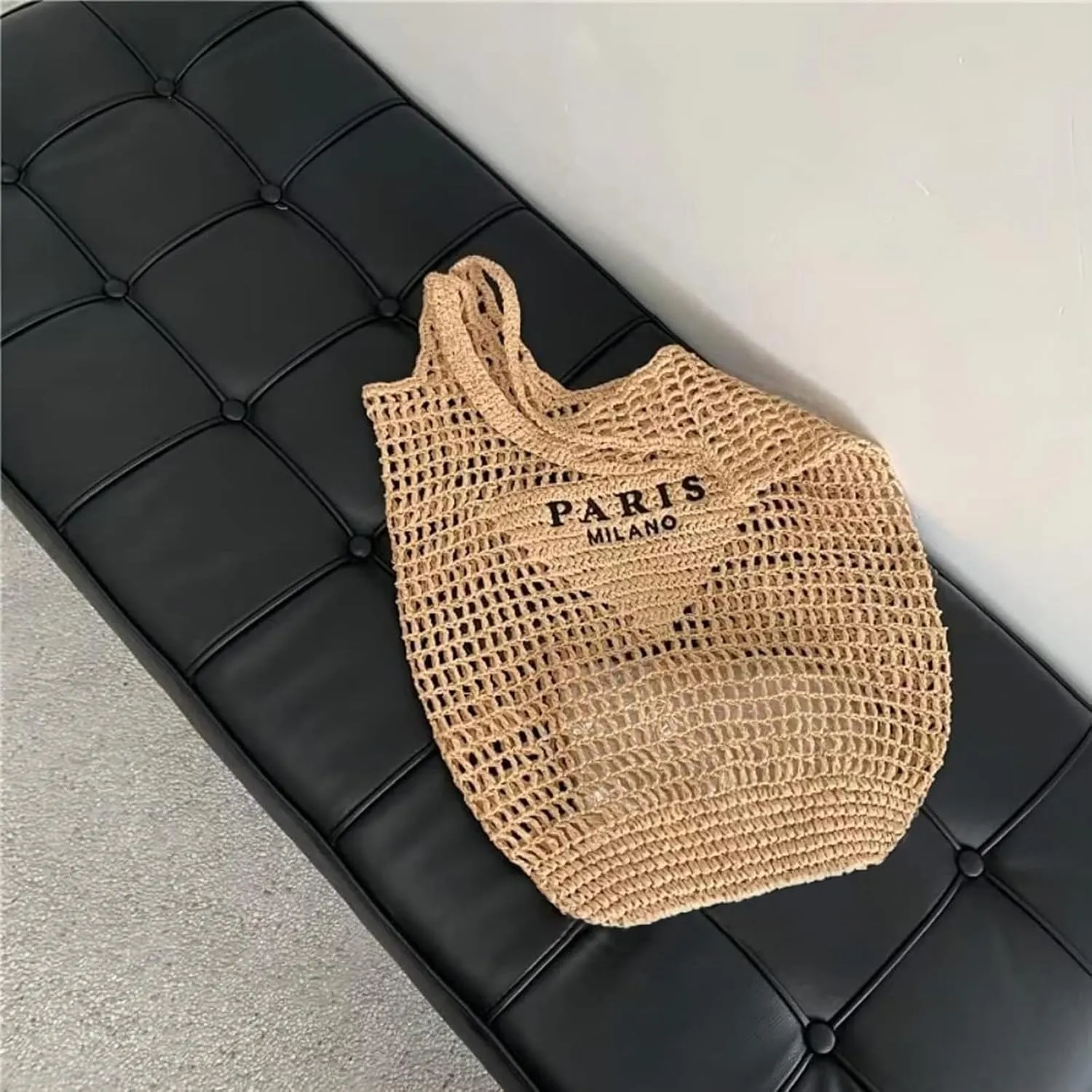 bufftieo Straw Woven Tote for Women - Mesh Hollow Beach Hobo Shoulder Travel Bag