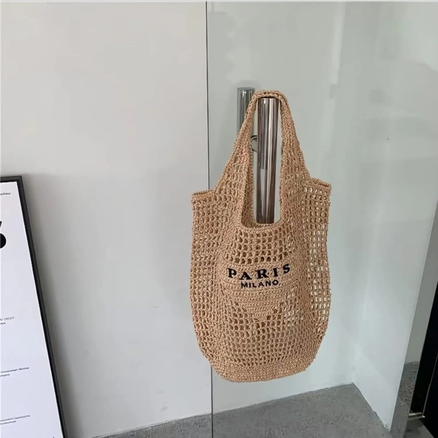 bufftieo Straw Woven Tote for Women - Mesh Hollow Beach Hobo Shoulder Travel Bag