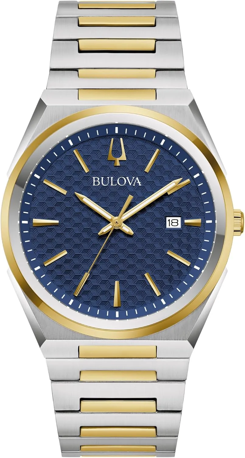 Bulova Mens Dress Classic Quartz Two Tone Stainless Steel Watch, Patterned Dial, 39mm