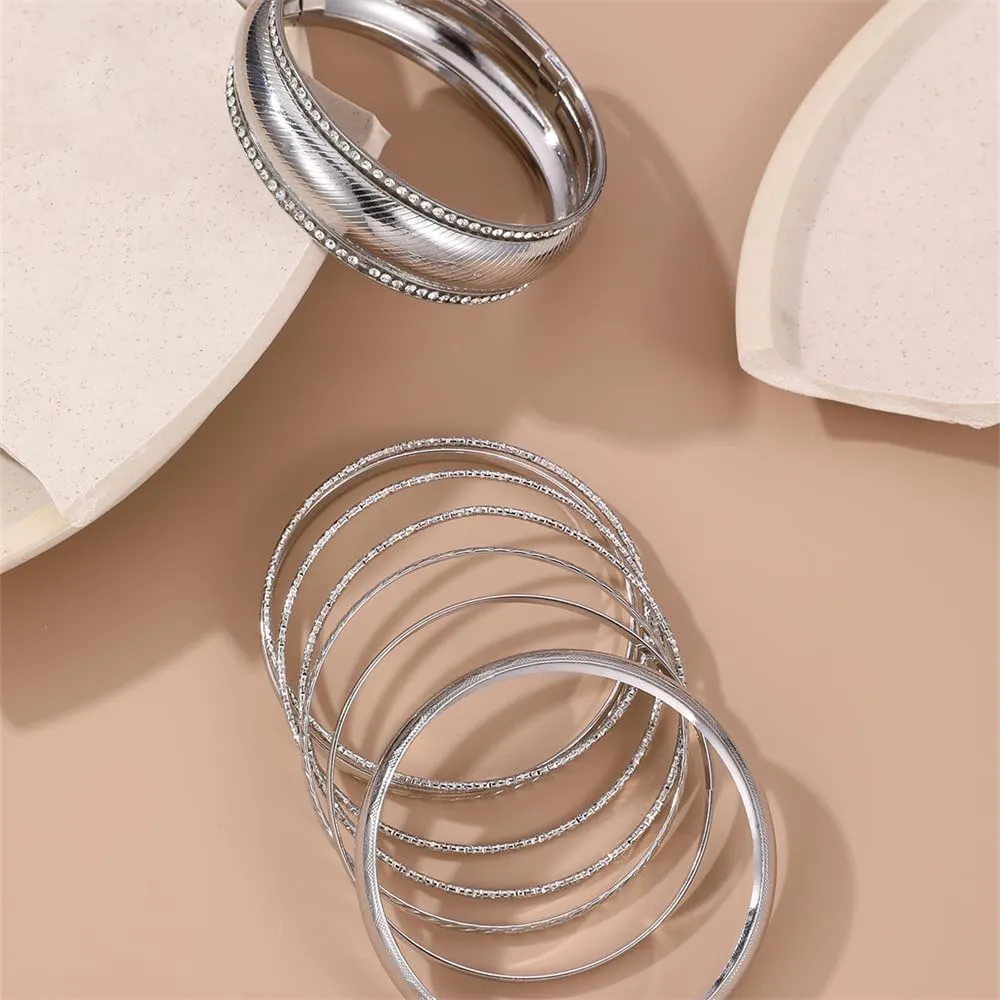 Caiyao Layers Bohemica Stackable Bracelets Set Indian Wedding Multi Textured Pearl Beads Gold Bangle Bracelet Fashion Handcuffs Wrist Bangle for women Jewelry