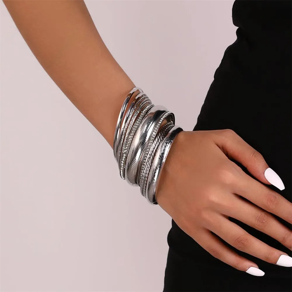 Caiyao Layers Bohemica Stackable Bracelets Set Indian Wedding Multi Textured Pearl Beads Gold Bangle Bracelet Fashion Handcuffs Wrist Bangle for women Jewelry