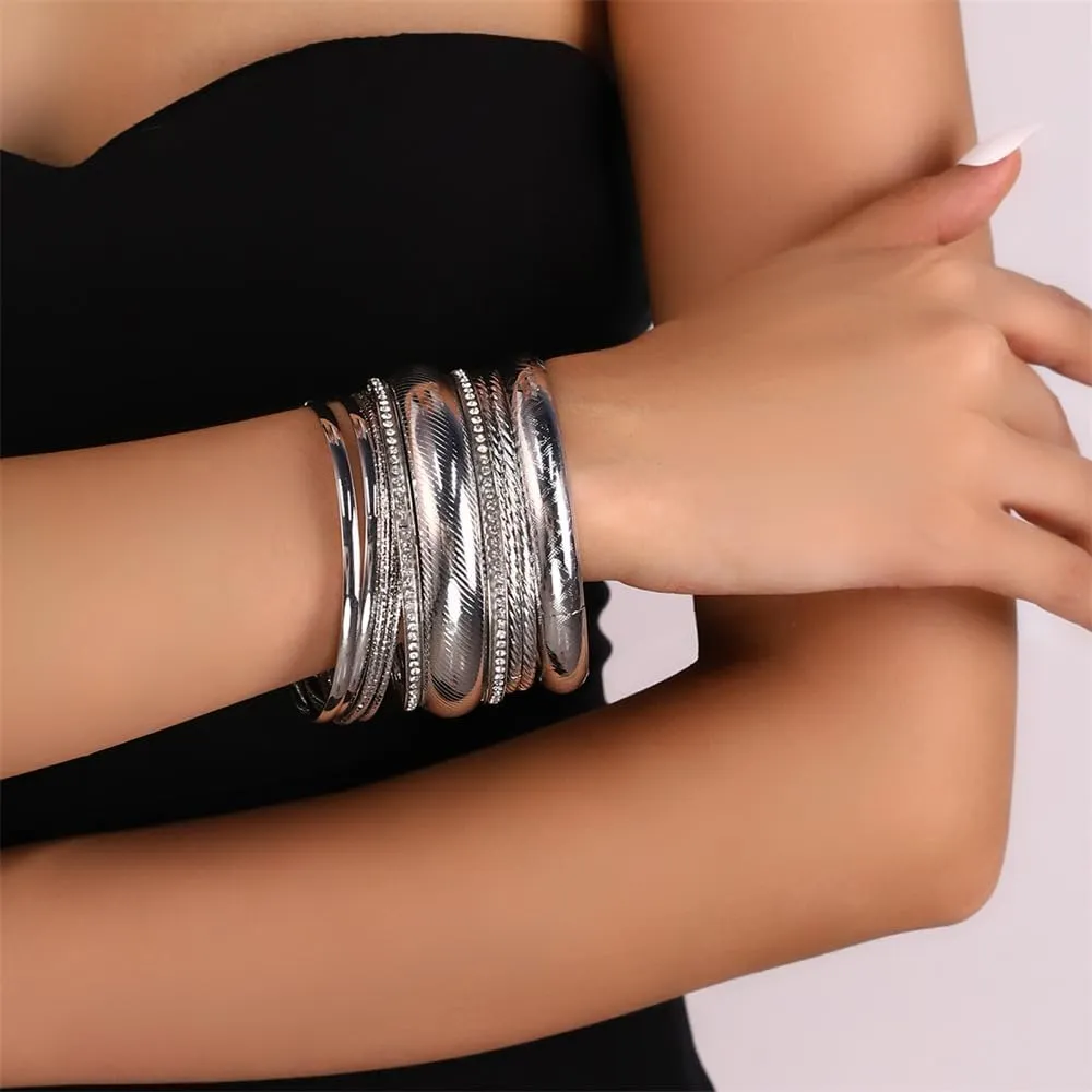Caiyao Layers Bohemica Stackable Bracelets Set Indian Wedding Multi Textured Pearl Beads Gold Bangle Bracelet Fashion Handcuffs Wrist Bangle for women Jewelry