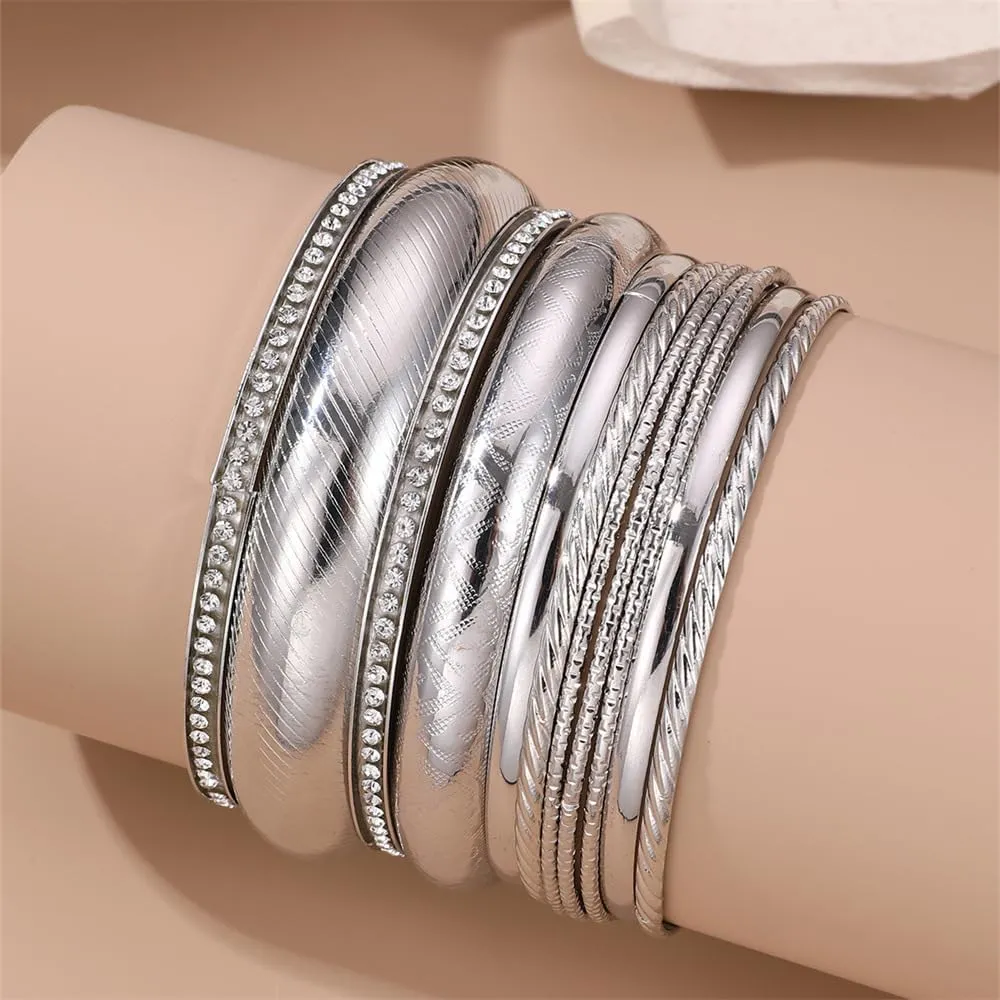 Caiyao Layers Bohemica Stackable Bracelets Set Indian Wedding Multi Textured Pearl Beads Gold Bangle Bracelet Fashion Handcuffs Wrist Bangle for women Jewelry