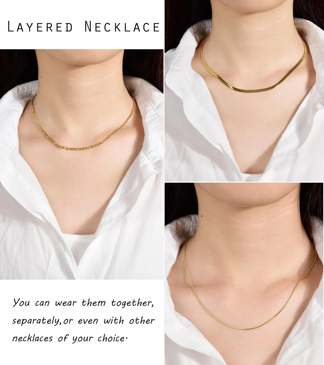 CANDYFANCY Dainty Gold Layered Necklace for Women Herringbone Snake Cuban Cable Chain Paperclip Rope Beaded Link Choker Layering Necklaces Set for Women Trendy Jewelry Gifts
