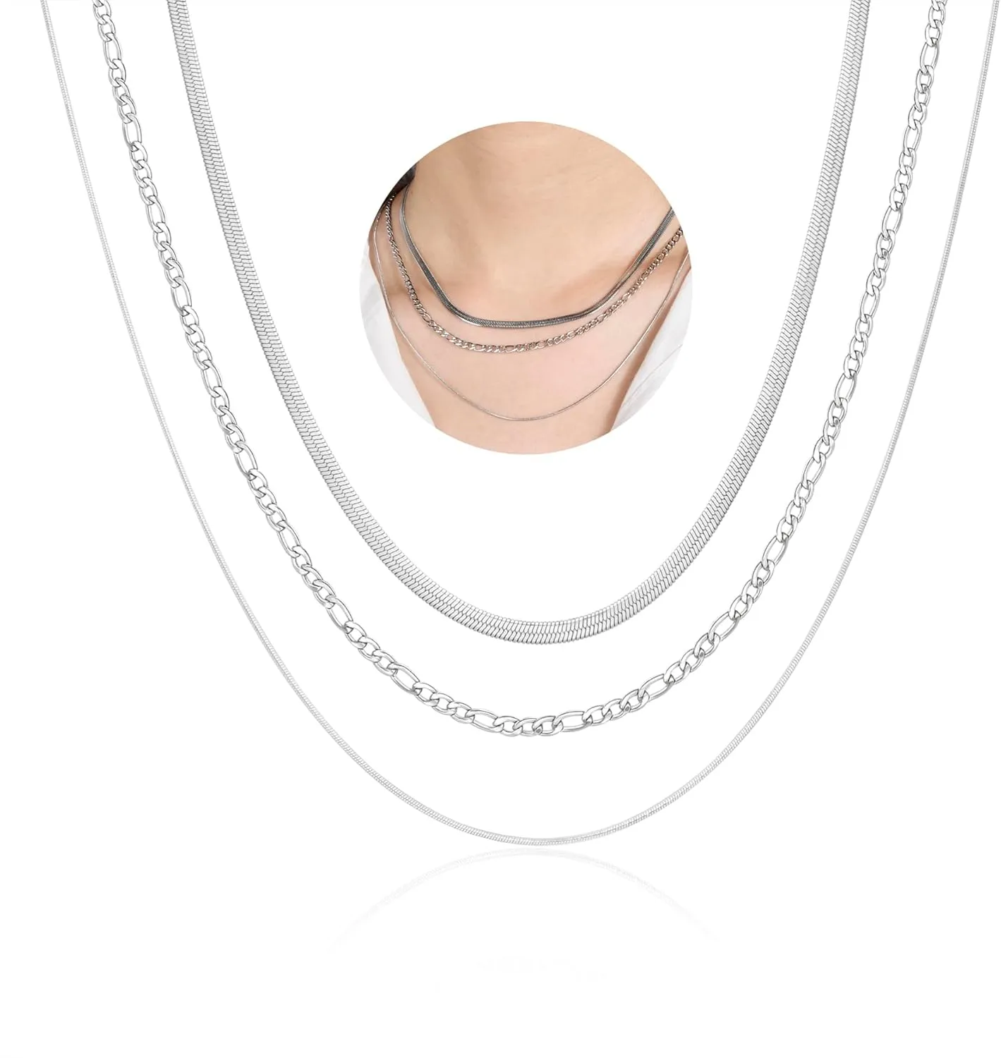 CANDYFANCY Dainty Gold Layered Necklace for Women Herringbone Snake Cuban Cable Chain Paperclip Rope Beaded Link Choker Layering Necklaces Set for Women Trendy Jewelry Gifts