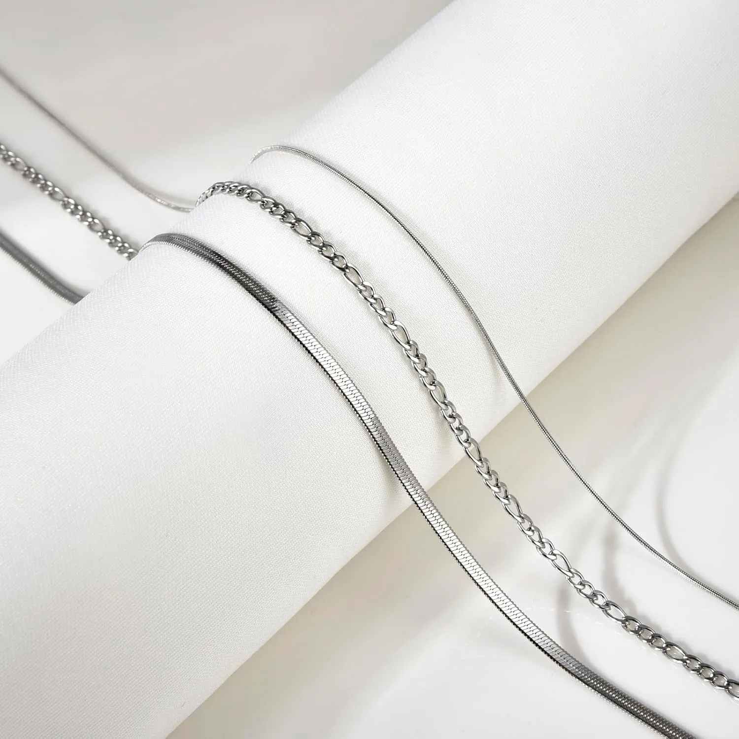 CANDYFANCY Dainty Gold Layered Necklace for Women Herringbone Snake Cuban Cable Chain Paperclip Rope Beaded Link Choker Layering Necklaces Set for Women Trendy Jewelry Gifts