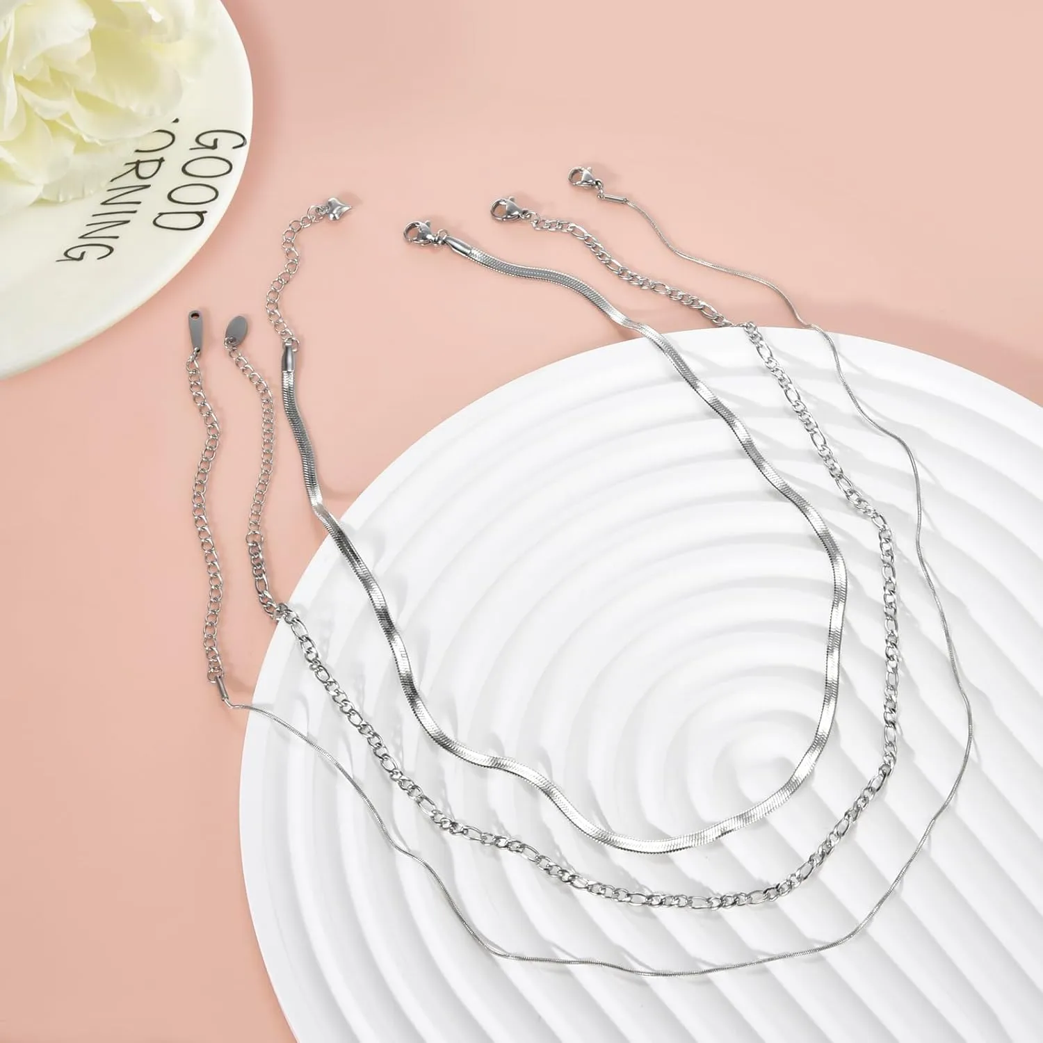 CANDYFANCY Dainty Gold Layered Necklace for Women Herringbone Snake Cuban Cable Chain Paperclip Rope Beaded Link Choker Layering Necklaces Set for Women Trendy Jewelry Gifts