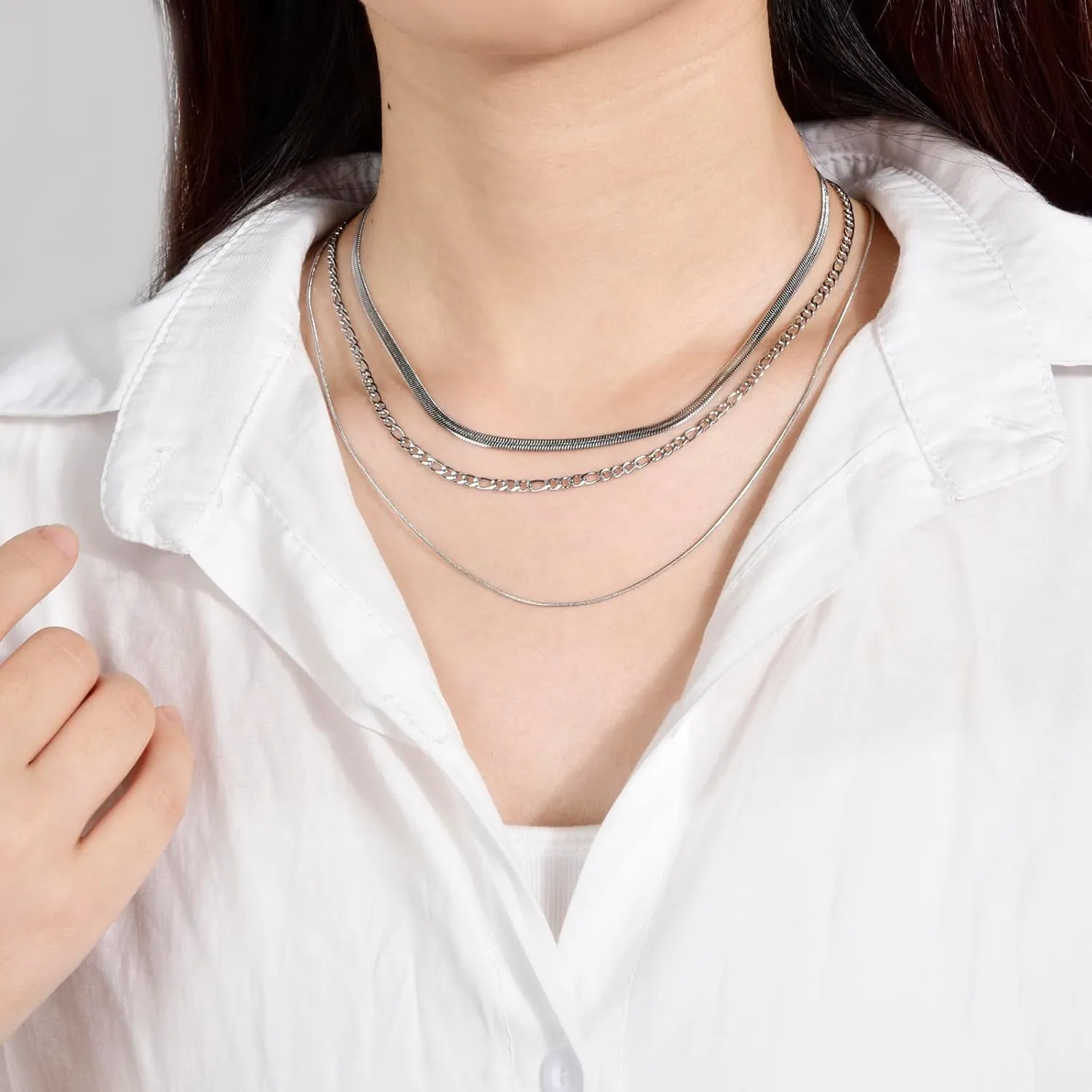 CANDYFANCY Dainty Gold Layered Necklace for Women Herringbone Snake Cuban Cable Chain Paperclip Rope Beaded Link Choker Layering Necklaces Set for Women Trendy Jewelry Gifts