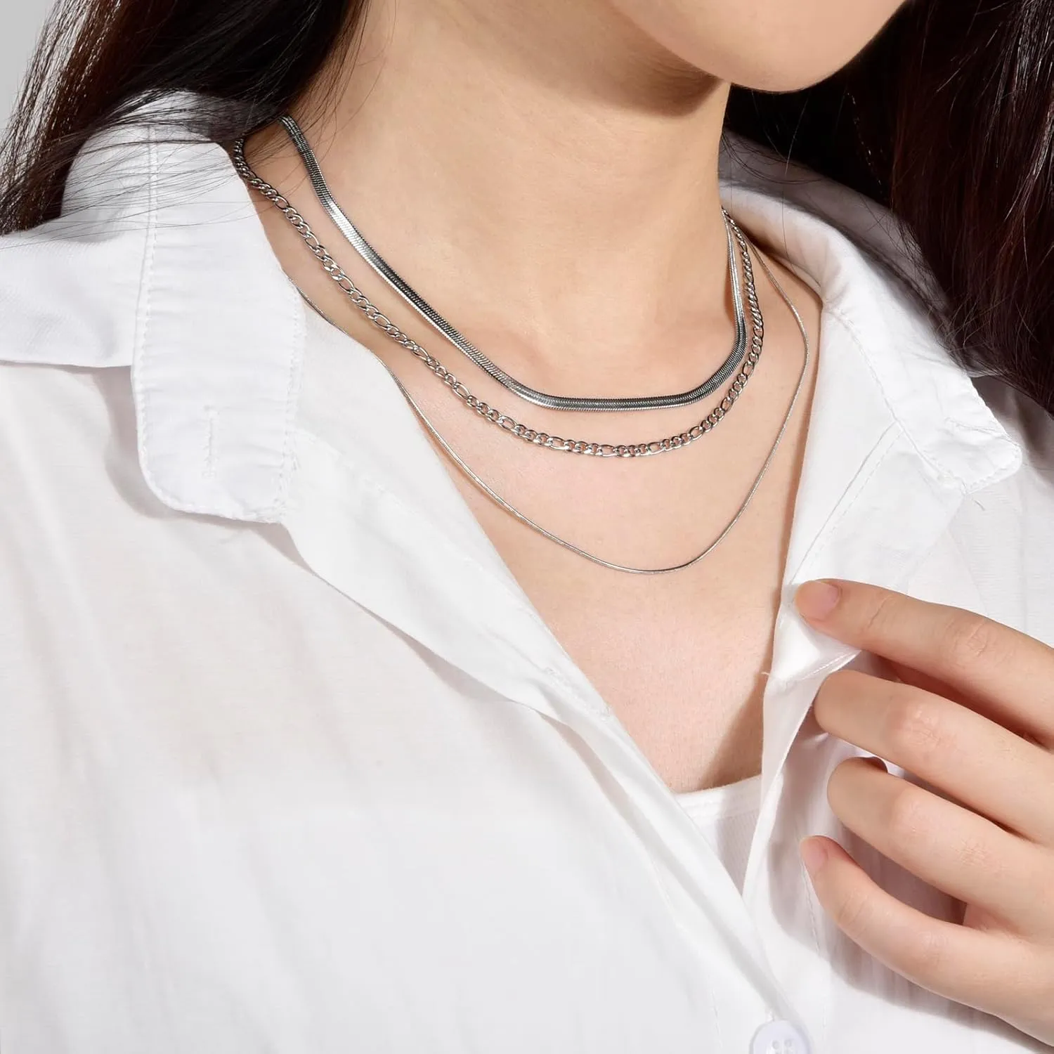 CANDYFANCY Dainty Gold Layered Necklace for Women Herringbone Snake Cuban Cable Chain Paperclip Rope Beaded Link Choker Layering Necklaces Set for Women Trendy Jewelry Gifts